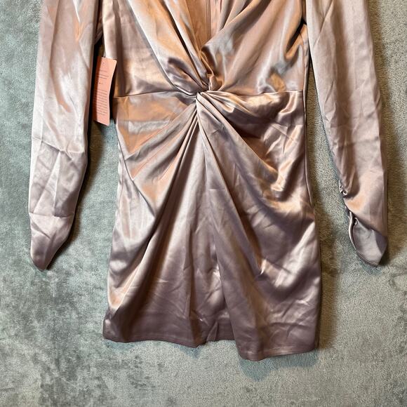 BHLDN Sabrina Stretch Satin Long Sleeve Mini Dress Size Small Dusty Mauve New - Picture 4 of 10